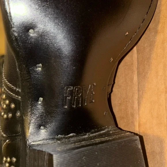 Beautiful,stunning Frye black boots with gorgeous studs on them zipper on side - Picture 6 of 10